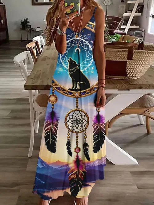 2024 novo vestido de estampa vintage de coruja 3D, sem mangas, longo, feminino, padrão tribal, pulseira de espaguete, verão, vestido longo e solto - Imagem 20