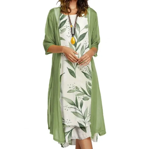Feminino 1 conjunto elegante vintage em torno do pescoço vestido de duas peças senhoras vestido conjunto floral impressão para festa - Imagem 9
