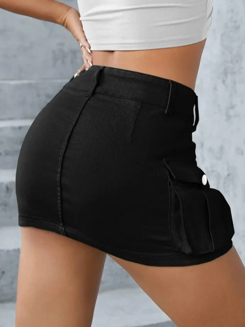 Saia jeans de cintura baixa feminina com bolsos, mini vestido emendado, ajuste justo, envoltório sexy, nádegas, monocromático, rua alta, monocromático, 2021 - Imagem 19