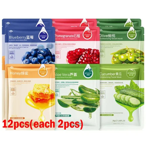 6/12 pçs frutas máscara facial hidratante controle de óleo endurecimento aloe coreano cosméticos folha máscara facial beleza cuidados com a pele projetos - Imagem 7