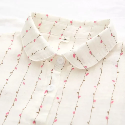 Nova Primavera Mulheres Camisas De Algodão De Camada Dupla Manga Completa Floral Solta Casual Blusa Macia Senhora Do Escritório Desgaste Do Trabalho Tops T34502X - Imagem 3