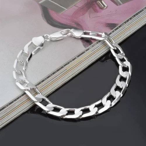 Pulseira de prata esterlina 925, pulseira lateral de prata 6mm8mm10mm, pulseira masculina e feminina, joias - Imagem 4