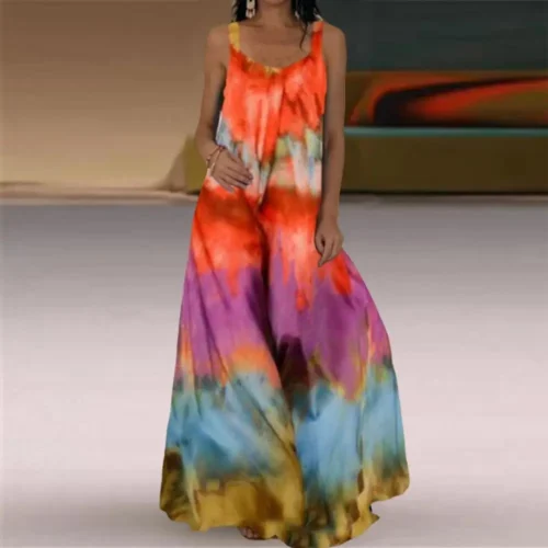 Plus size oversized vestido longo feminino tie-dye impressão 3d maxi vestido de verão cinta fora do ombro grande balanço vestidos de festa - Imagem 4