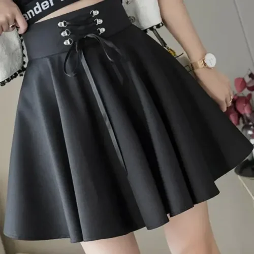 Feminino básico versátil queimado casual mini saia skater cintura alta escola goth punk saia preta harajuku - Imagem 3