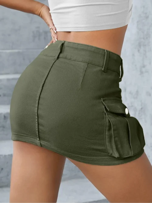 Saia jeans de cintura baixa feminina com bolsos, mini vestido emendado, ajuste justo, envoltório sexy, nádegas, monocromático, rua alta, monocromático, 2021 - Imagem 30