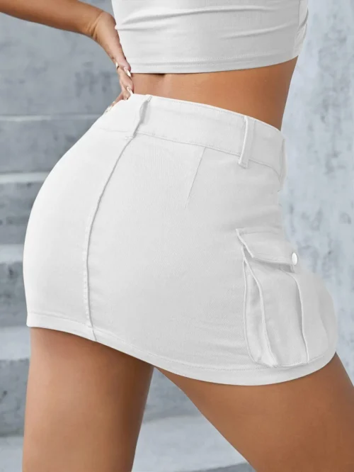 Saia jeans de cintura baixa feminina com bolsos, mini vestido emendado, ajuste justo, envoltório sexy, nádegas, monocromático, rua alta, monocromático, 2021 - Imagem 17