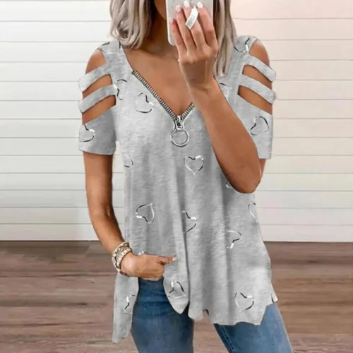 Mulheres verão topo com decote em v baixo corte oco para fora manga curta camiseta combinar calças soltas plus size blusa feminina roupas femininas - Imagem 12