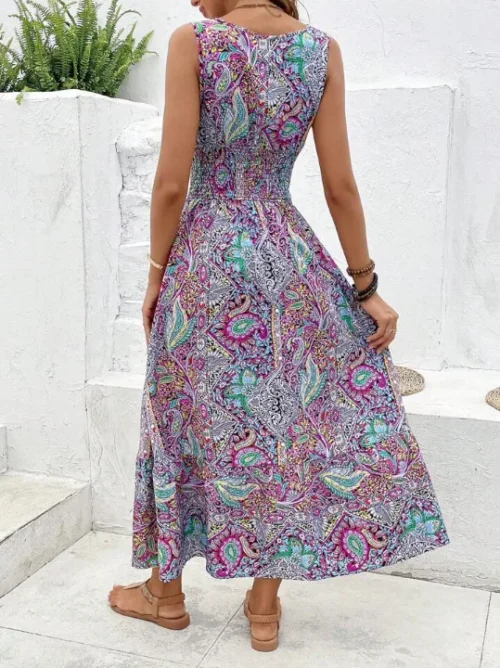 Verão boho vestidos femininos fahsion sem mangas impressão praia vestidos de festa 2024 elegante casual férias para mulher longo a linha vestido - Imagem 20