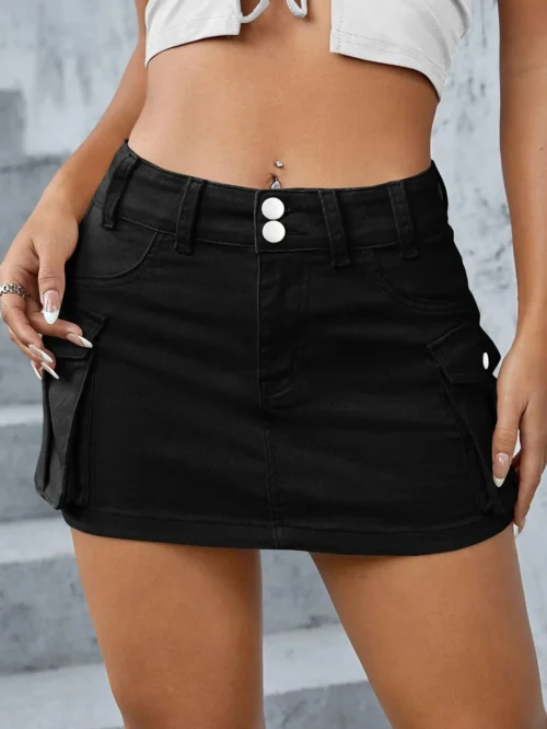 Saia jeans de cintura baixa feminina com bolsos, mini vestido emendado, ajuste justo, envoltório sexy, nádegas, monocromático, rua alta, monocromático, 2021 - Imagem 20