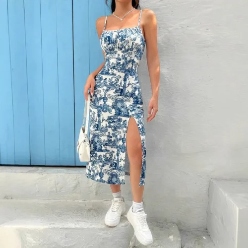 Outono 2025 vestido longo sem alças envoltório no peito fenda alta margarida estampa leopardo envoltório em torno da saia vestido maxi - Imagem 14