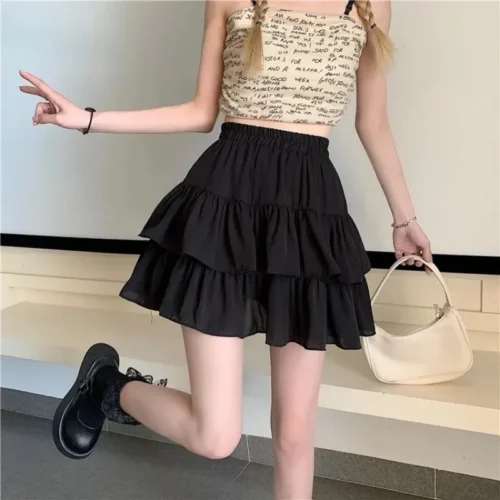 Mini saia de babados brancos para mulheres, cintura elástica, linha A, solta, estilo preppy, fofa, curta, plissada, moda coreana, kawaii - Imagem 14