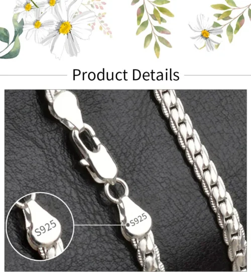 Urmylady 925 prata esterlina 2 peças 6mm corrente lateral completa colar pulseira para mulheres homens moda conjuntos de jóias presente de casamento - Imagem 8
