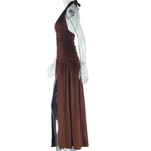Laxsesu profundo decote em v halter vestido mulher verão babados splits sem costas elegante retalhos sólido festa coquette sexy vestidos - Imagem 12