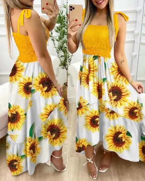 Verão sexy cinta de espaguete floral impressão maxi vestido para as mulheres 2024 casual elegante peito envoltório longo mulher praia vestido férias - Imagem 10