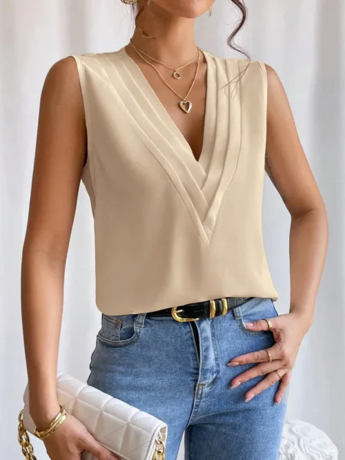 Sólido casual solto sem mangas blusas para mulheres moda verão camisas e blusas de grandes dimensões elegantes jovens femininos topos - Imagem 29