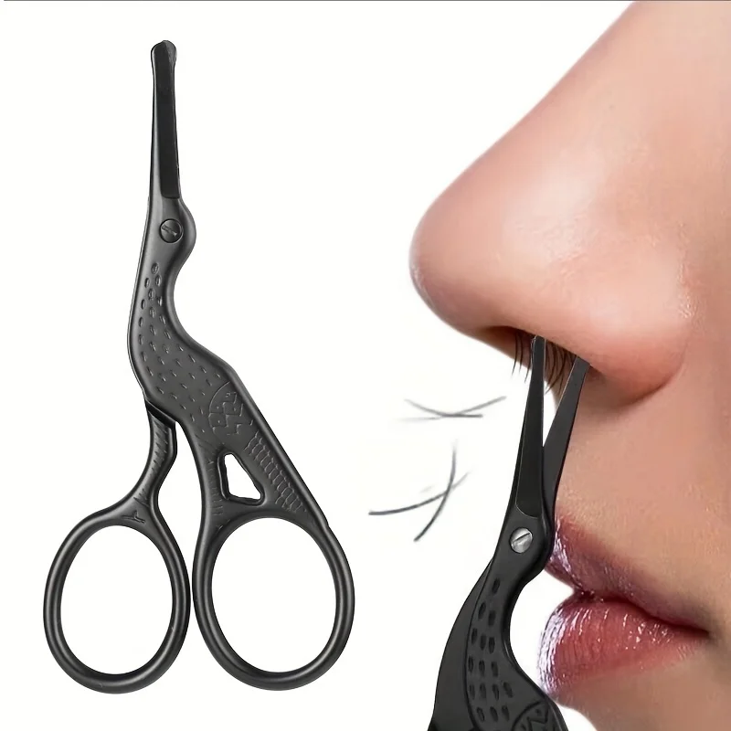 Cabeça redonda de aço inoxidável nariz tesoura cabelo tipo cegonha beleza tesoura para sobrancelhas nariz cabelo barba orelha cabelo sobrancelha tesoura