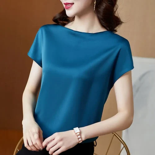 O pescoço senhora camiseta blusa primavera feminina casual cor sólida manga curta blusas camisas soltas pulôver túnica blusas roupas femininas - Imagem 22