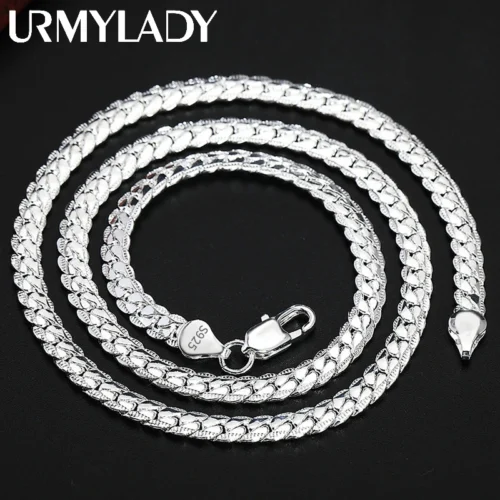 Urmylady 925 prata esterlina 2 peças 6mm corrente lateral completa colar pulseira para mulheres homens moda conjuntos de jóias presente de casamento - Imagem 6