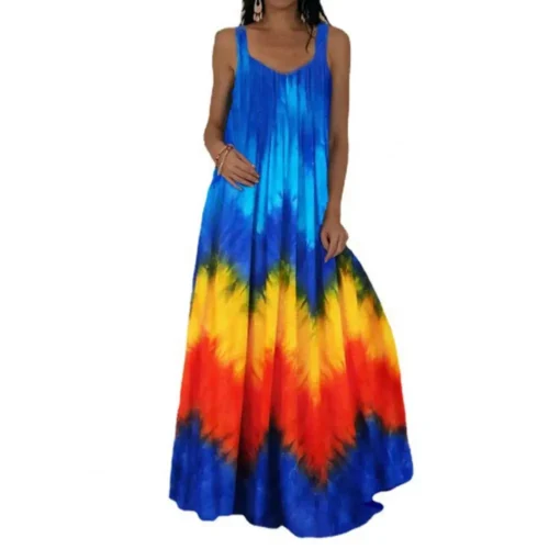 Plus size oversized vestido longo feminino tie-dye impressão 3d maxi vestido de verão cinta fora do ombro grande balanço vestidos de festa - Imagem 11
