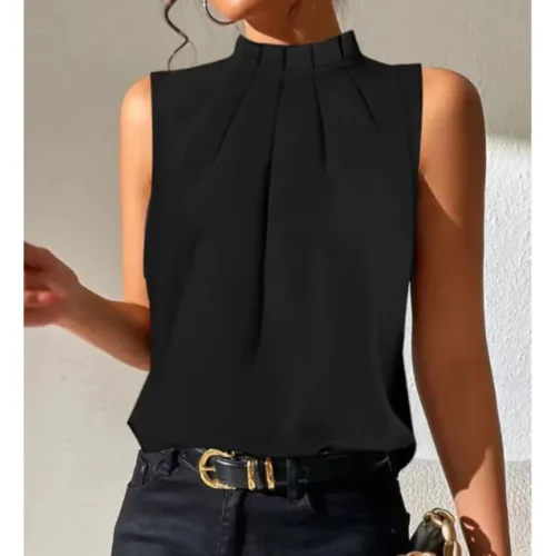 Blusa feminina de manga curta, blusa casual de escritório preta para senhoras, camisa da moda, verão - Imagem 11