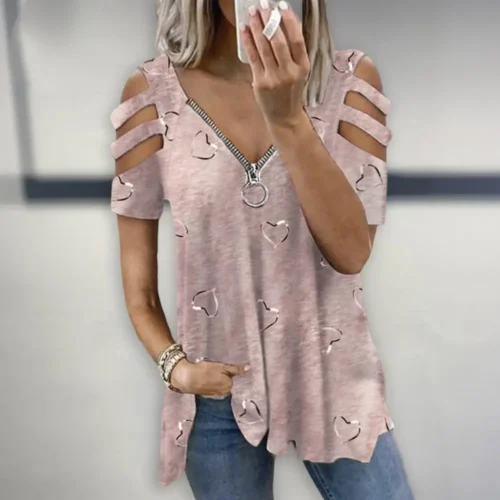 Mulheres verão topo com decote em v baixo corte oco para fora manga curta camiseta combinar calças soltas plus size blusa feminina roupas femininas - Imagem 19