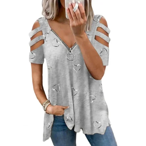Mulheres verão topo com decote em v baixo corte oco para fora manga curta camiseta combinar calças soltas plus size blusa feminina roupas femininas - Imagem 5