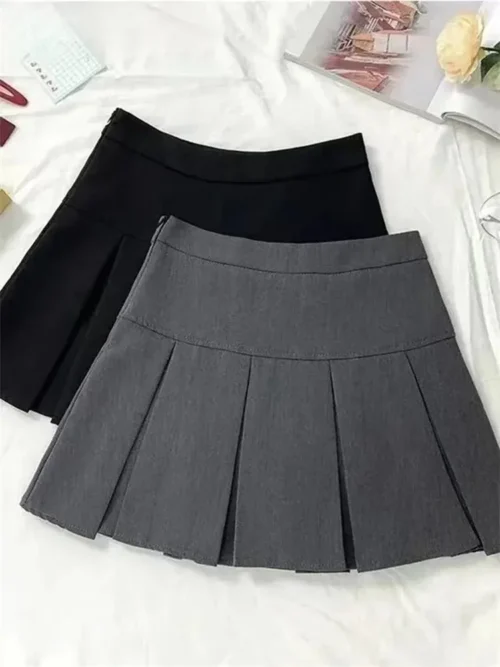 Vintage cinza saia plissada feminina kawaii cintura alta mini saias coreano moda uniforme escolar harajuku streetwear primavera - Imagem 6