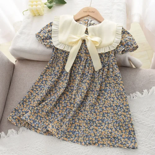 Urso líder rosa xadrez arco vestido elegante lolita criança grandes meninas midi vestido crianças vestidos adolescentes festa princesa vestido de verão - Imagem 10