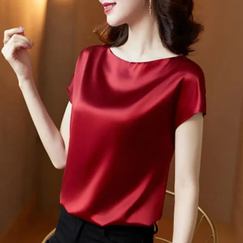 O pescoço senhora camiseta blusa primavera feminina casual cor sólida manga curta blusas camisas soltas pulôver túnica blusas roupas femininas - Imagem 20