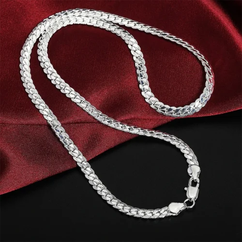 Urmylady 925 prata esterlina 2 peças 6mm corrente lateral completa colar pulseira para mulheres homens moda conjuntos de jóias presente de casamento - Imagem 16