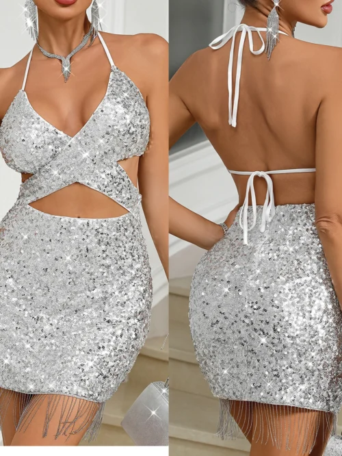 vestido halter clube elegante festa curto vestido de verão roupas femininas bodycon vestido de baile - Imagem 9