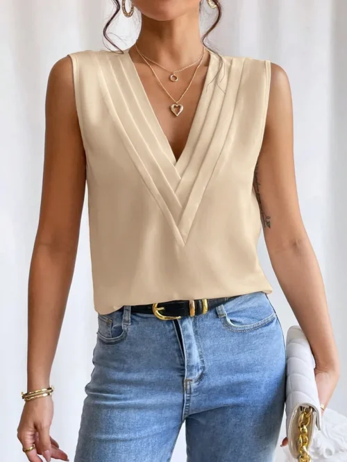 Sólido casual solto sem mangas blusas para mulheres moda verão camisas e blusas de grandes dimensões elegantes jovens femininos topos - Imagem 30