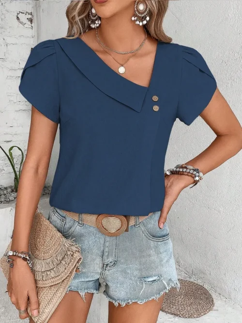 Blusas finas casuais de cor sólida para mulheres moda 2025 verão vintage camisas e blusas femininas elegantes jovens tops femininos - Imagem 4