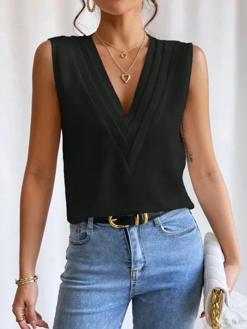 Sólido casual solto sem mangas blusas para mulheres moda verão camisas e blusas de grandes dimensões elegantes jovens femininos topos - Imagem 23