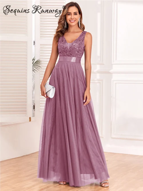 Vestido de festa para as mulheres elegante, sem costas maxi lantejoulas vestido de verão - Imagem 8