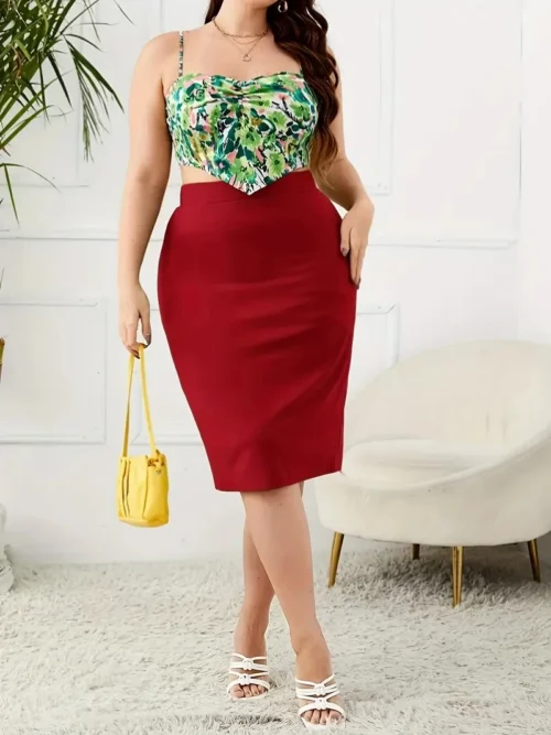 2024 verão plus size sólido saia fina, casual saia de fenda de cintura alta, roupas femininas plus size - Imagem 19