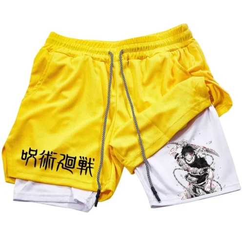 Calções de Anime Performance Masculina, Estampada Toji, Ginásio, Casual, Esportes, Treino, Corrida, Malha, Calça curta esportiva 2 em 1 - Imagem 12