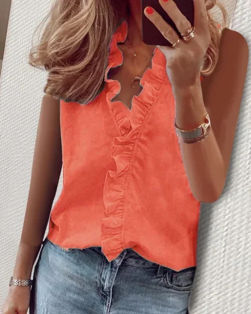 Praia verão sexy com decote em v camisas de tanque branco impressão feminina chiffon babados sem mangas das mulheres topos blusas casuais festa camisas florais - Imagem 7