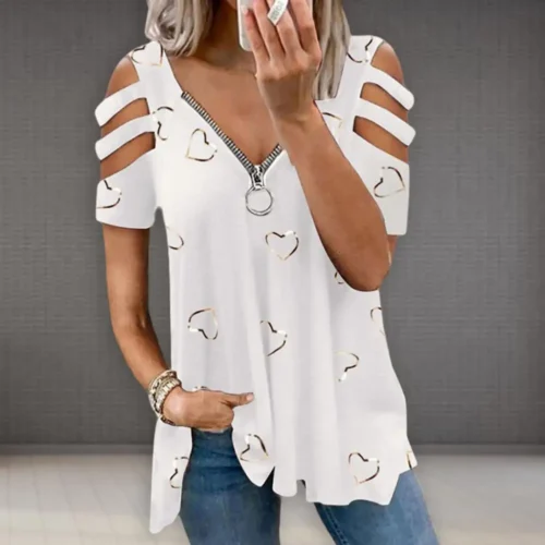 Mulheres verão topo com decote em v baixo corte oco para fora manga curta camiseta combinar calças soltas plus size blusa feminina roupas femininas - Imagem 22