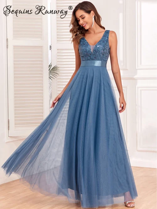 Vestido de festa para as mulheres elegante, sem costas maxi lantejoulas vestido de verão - Imagem 3