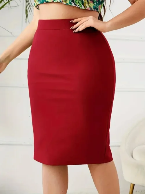 2024 verão plus size sólido saia fina, casual saia de fenda de cintura alta, roupas femininas plus size - Imagem 7