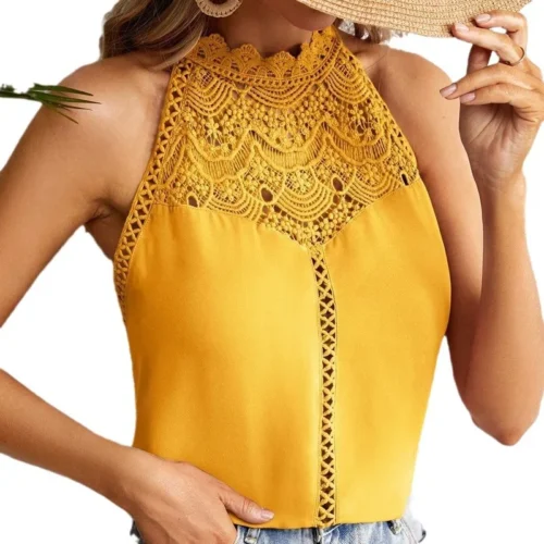 Elegante sem mangas camisa feminina 2025 verão rosa moda oco estilo renda regata para mulheres topos bloues camisas de mulher xxl - Imagem 5