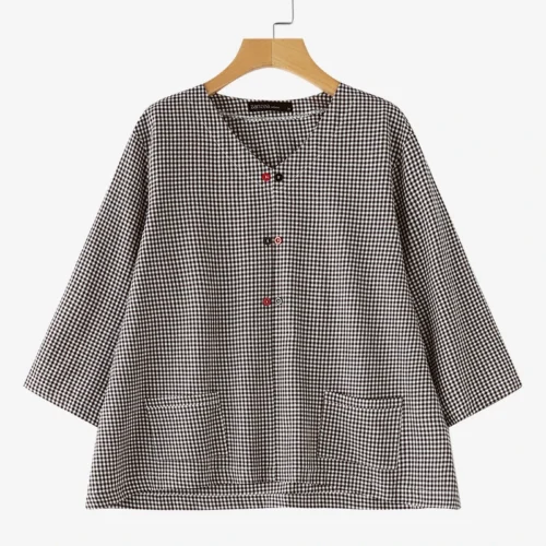 Zanzea casual solto blusa feminina verão em torno do pescoço camisa verificado impresso bolso 3/4 manga topos harajuku simples blusas - Imagem 16