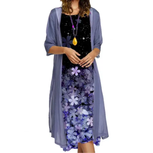 Feminino 1 conjunto elegante vintage em torno do pescoço vestido de duas peças senhoras vestido conjunto floral impressão para festa - Imagem 11