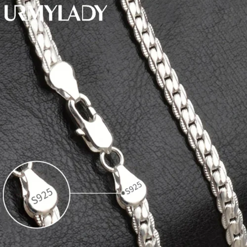 Urmylady 925 prata esterlina 2 peças 6mm corrente lateral completa colar pulseira para mulheres homens moda conjuntos de jóias presente de casamento - Imagem 2