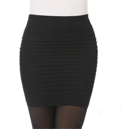 Verão feminino saia de cintura alta cor sólida elástica saia plissada para senhora do escritório drapeado magro mini saia sexy senhora lápis saias - Imagem 7