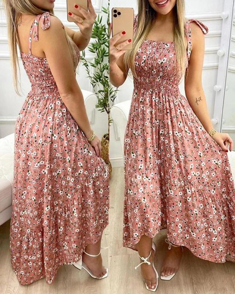 Verão sexy cinta de espaguete floral impressão maxi vestido para as mulheres 2024 casual elegante peito envoltório longo mulher praia vestido férias
