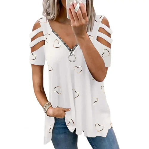 Mulheres verão topo com decote em v baixo corte oco para fora manga curta camiseta combinar calças soltas plus size blusa feminina roupas femininas - Imagem 10