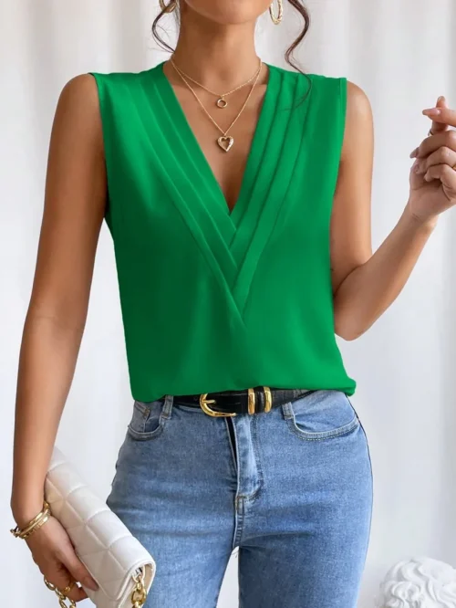 Sólido casual solto sem mangas blusas para mulheres moda verão camisas e blusas de grandes dimensões elegantes jovens femininos topos - Imagem 12