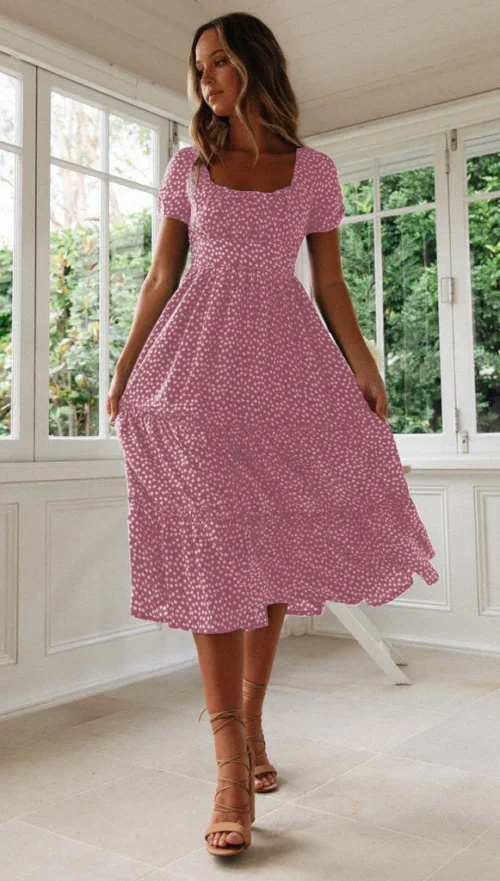 Verão feminino praia doce vestidos vintage impressão puff manga casual gola quadrada floral feminino maxi vestido longo - Imagem 18